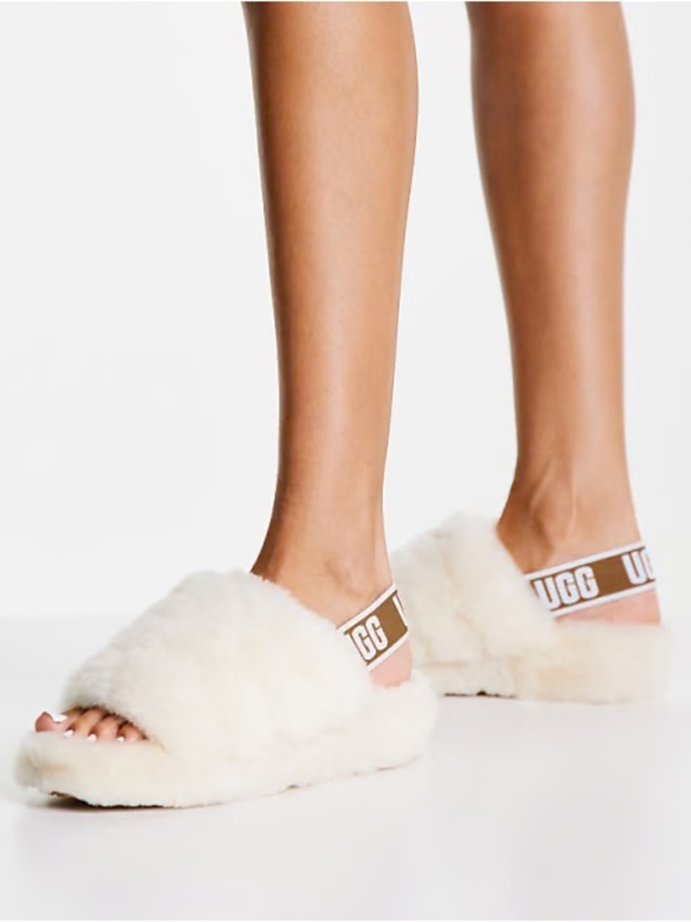 UGG Fluff Yeah Slide Sandal in Chestnut and Cream